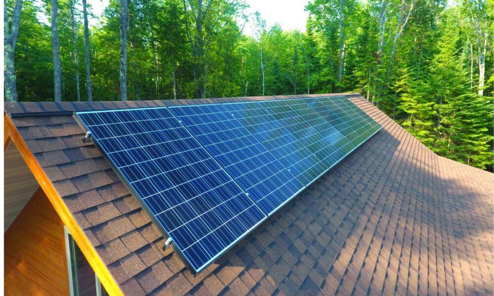 A solar panel installation on a roof in Michigan.