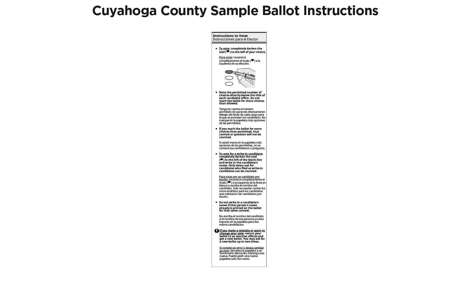Fig. 6: Illustrated and written instructions on how to fill in a ballot in Cuyahoga County, Ohio.