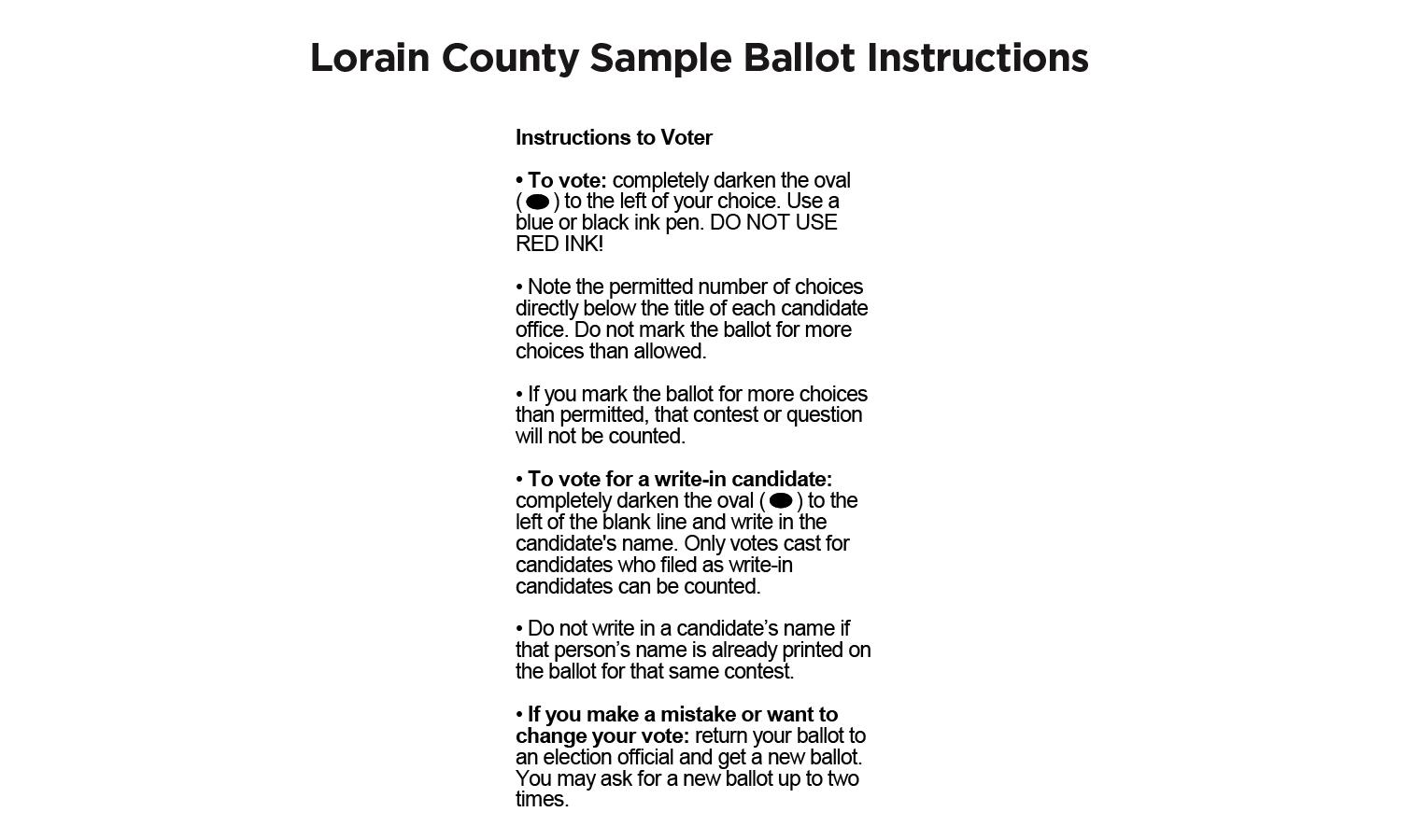 Fig. 7: Written instructions on how to fill in a ballot in Lorain County, Ohio.