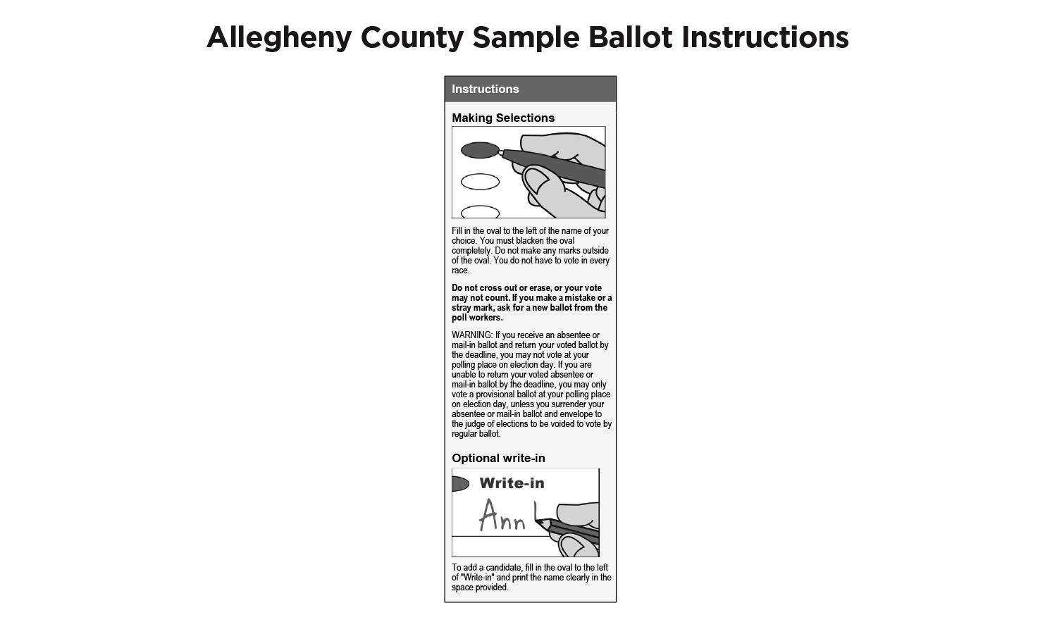 Fig. 8: Illustrated and written instructions on how to fill in a ballot in Allegheny County, Pennsylvania.