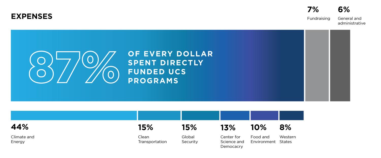 A chart showing 87% of revenue funded programs