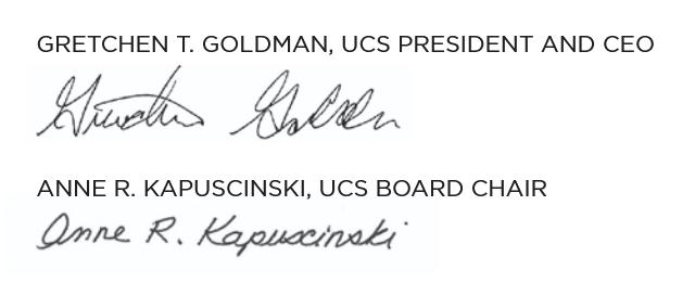 Signatures from the UCS president and board chair