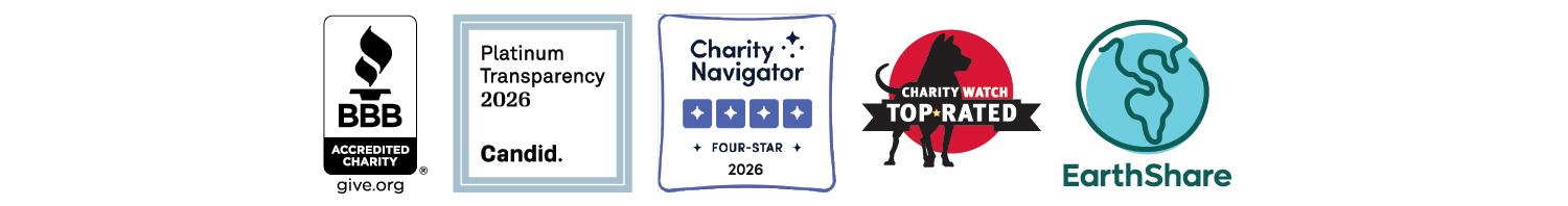 BBB, Candid, Charity Navigator, Charity Watch, and Earth Share accreditations