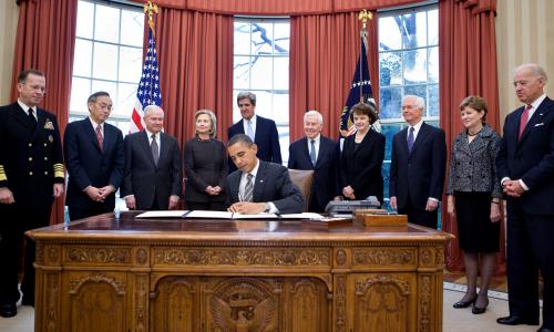 President Barack Obama signing the START treat