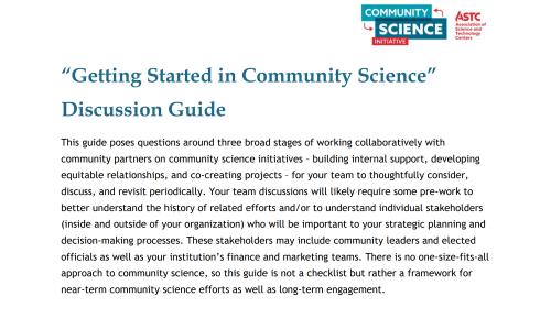 “Getting Started in Community Science” Discussion Guide