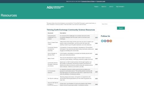 Resources from the AGU Thriving Earth Exchange