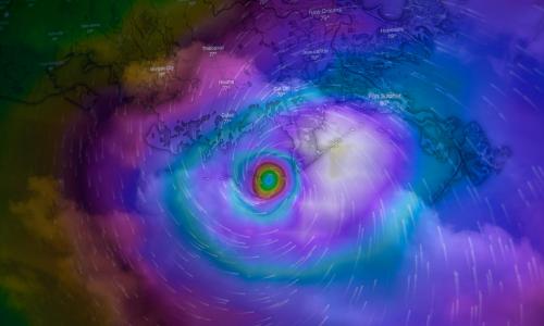 A rendering of a hurricane map. 