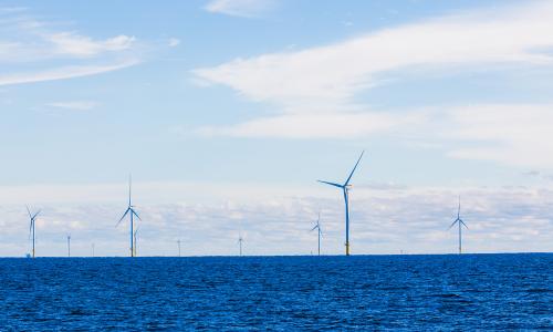 Wind turbines in an offshore wind farm.