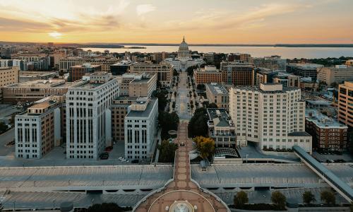 An aerial view of Madison, Wisconsin. 