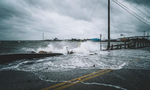 A flooded boardwalk.