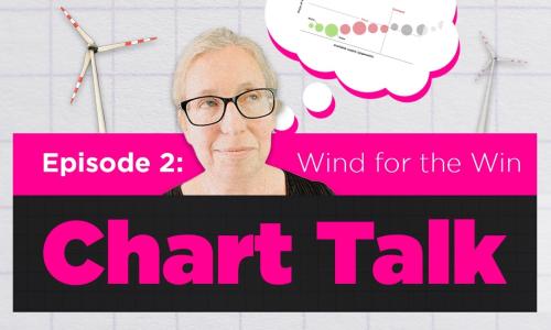 A scientist with an illustration of a thought bubble above her head and a chart inside of the thought bubble.