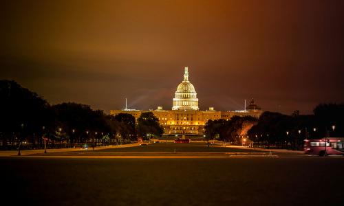 the US Capitol building seen at night