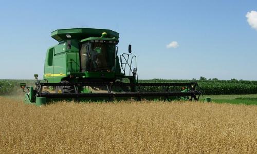 An oat harvester in a field.